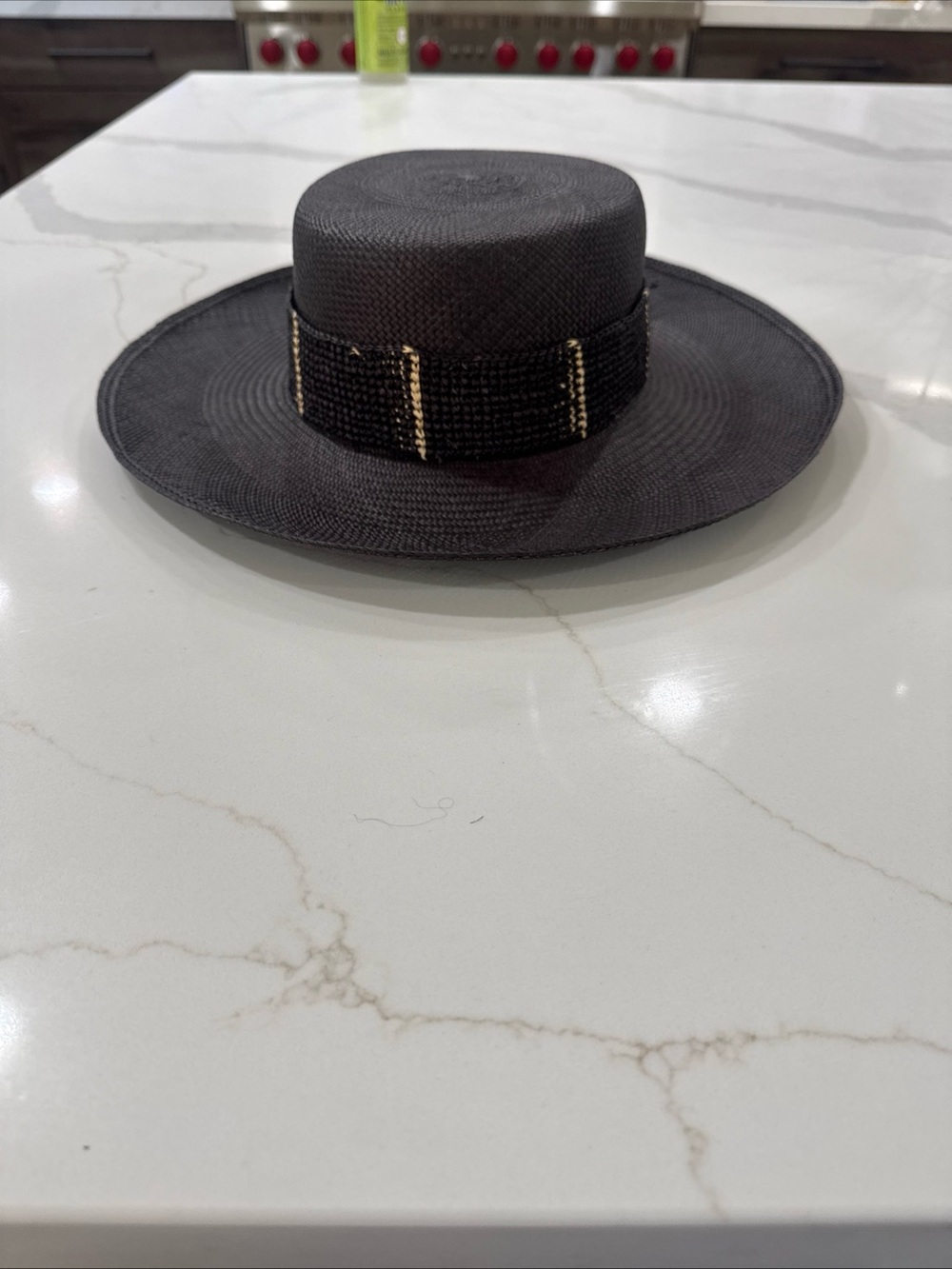 Artesano Toledo Resort Black Wide-Brim Straw Hat with Decorative Band Large 58cm